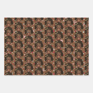 Joli Noël Papier Enveloppant Fille Noire
