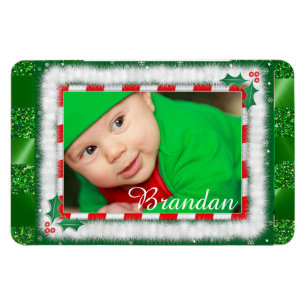 Joli Noël Rouge et Vert Magnet photo bébé