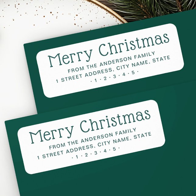 Joli Noël vert blanc vert fin adresse de retour (Cute Merry Christmas green white return address Label)