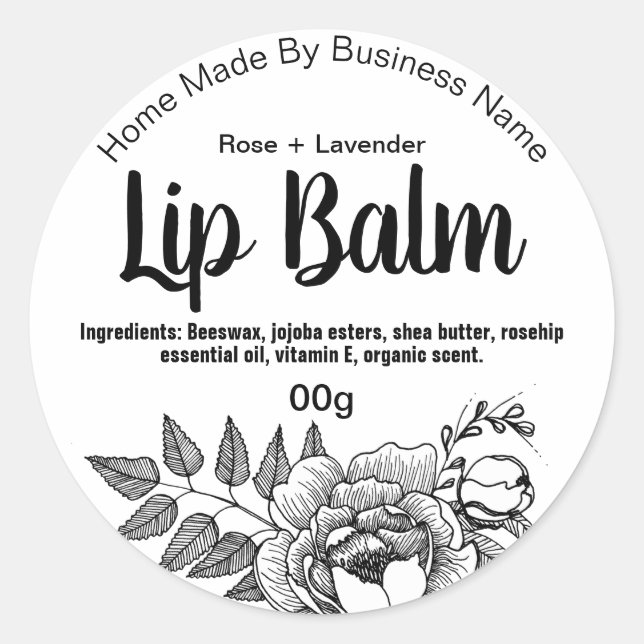 Joli noir blanc Fleur Art Lip Balm Étiquettes (Devant)