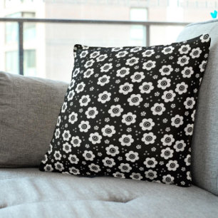 Joli noir fleurs blanches Coussin