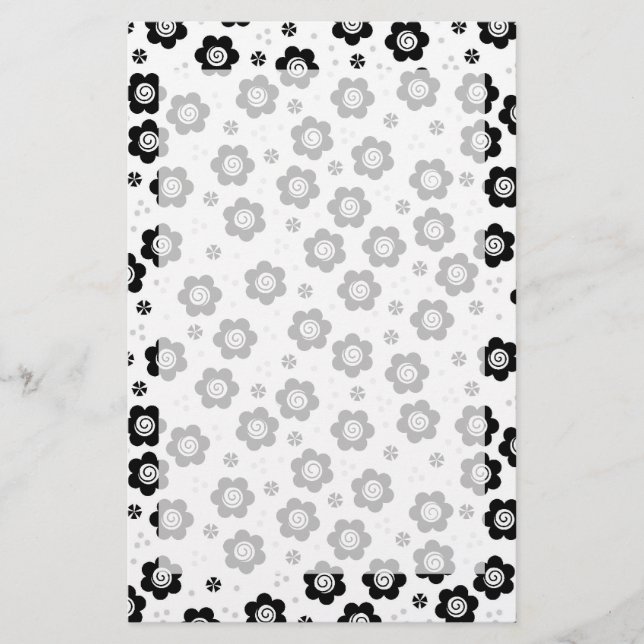 Joli noir fleurs blanches Papeterie (Devant)