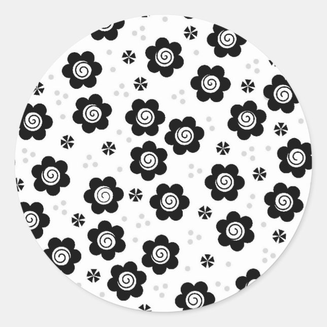 Joli noir fleurs blanches Sticker (Devant)