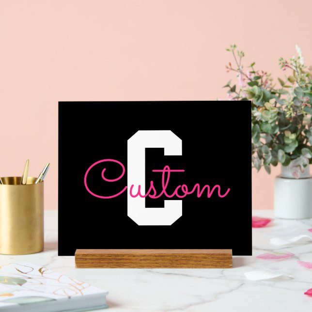 Joli nom et monogramme | Noir Blanc et Rose (Mariage)