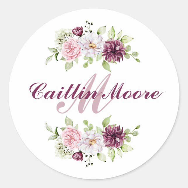 Joli nom floral & Sticker de monogramme initial (Devant)