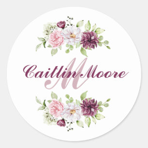 Joli nom floral & Sticker de monogramme initial
