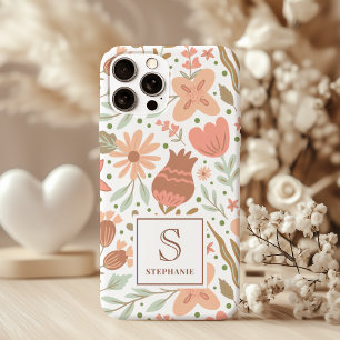 Joli Nom Monogramme Fleurs de Pêche Féminin Élégan