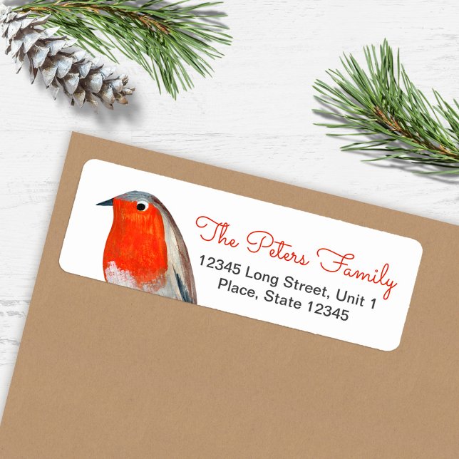 Joli Oiseau Rouge Robin Bleu Noël (Cute Bird Red Robin Blue Christmas Label)