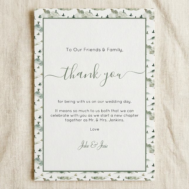 Joli oiseaux et Mariage de colline merci Table Car (Pretty birds and hill Wedding thank you Table Card.)