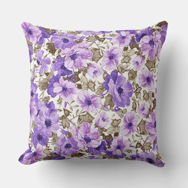 Joli Oreiller Floral Purple & Blanc (Recto)