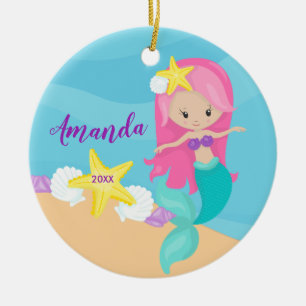 Joli Ornement de Noël en forme de sirène rose