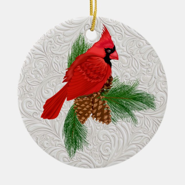 Joli ornement d'oiseaux rouges (Devant)