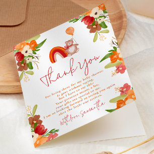 Joli ours en peluche merci baby shower arc-en-ciel