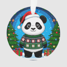 Joli panda en pull de Noël portant un chapeau de P