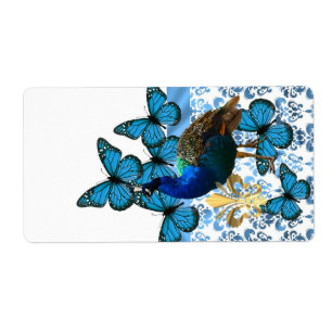 Joli paon et papillons bleus