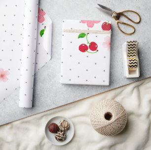 Joli papier cadeau à motif de cerise et de fleur d