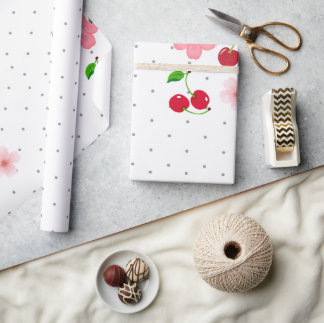 Joli papier cadeau à motif de cerise et de fleur d