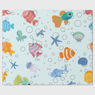 Joli papier cadeau à motif de vie marine et poisso