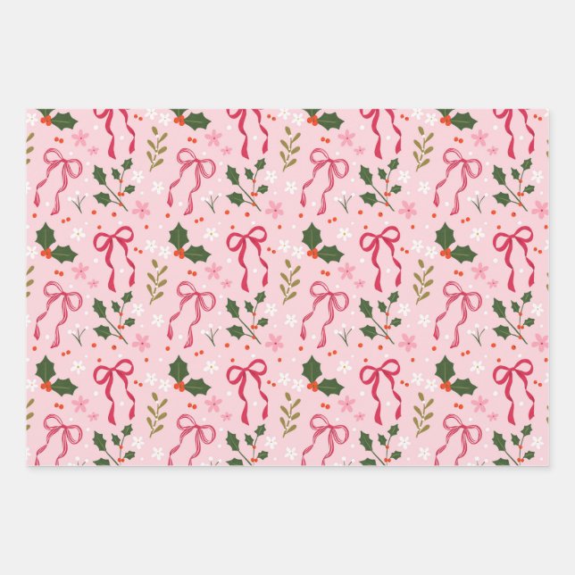 Joli papier cadeau au houx et aux nœuds (Devant)