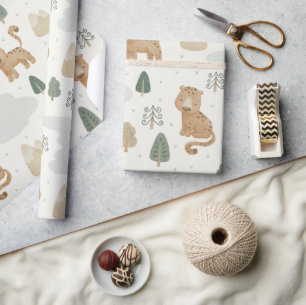 Joli papier cadeau bébé léopard safari jungle