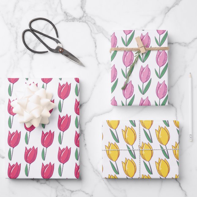 Joli papier d'enveloppement de Tulipes série de 3 (Recto)
