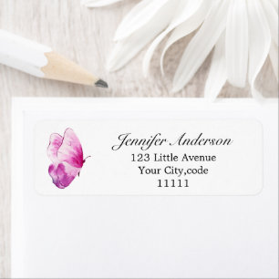 Joli papillon rose autocollant d'adresse de retour