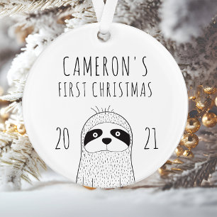 Joli paresseux bébé premier Noël noir blanc