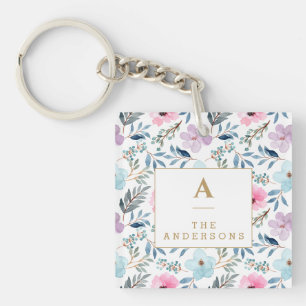 Joli Pastel Blue Aquarelle Fleurs Monogramme