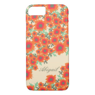 Joli pavot orange vert damask nom coque