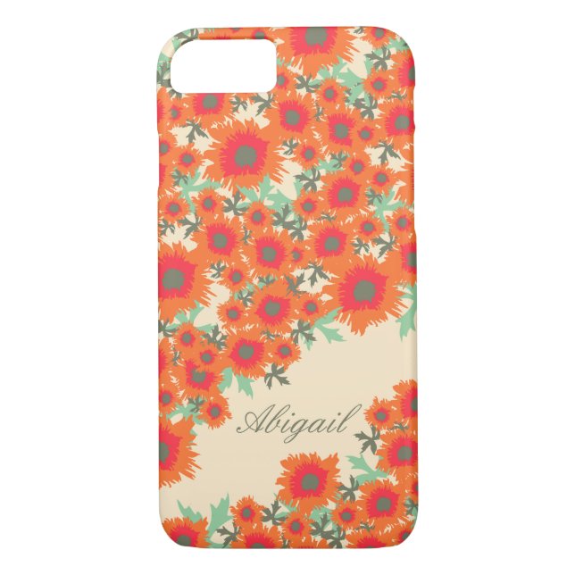 Joli pavot orange vert damask nom coque (Dos)