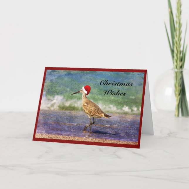 Joli Père Noël Bird à la carte de Noël de la plage (Devant)