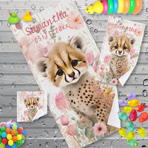 Joli petit cheetah pastel aquarelle fleurs enfants