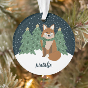 Joli Petit Renard d'hiver   Nom Ornement de Noël
