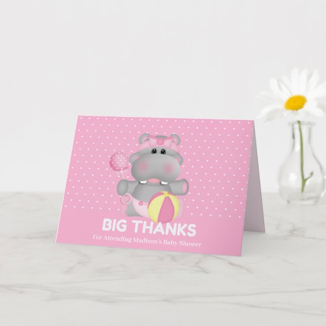 Joli Pink Hippo Gros Merci Carte de remerciements (Petite plante)