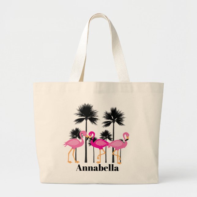 Joli plage rose flamingo ajouter nom sac fourre-to (Devant)