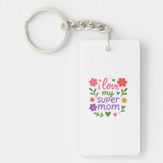 Joli porte-clés floral « J'aime ma super maman »