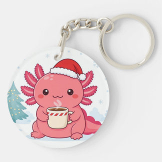 Joli porte-clés rond café de Noël axolotl kawaii