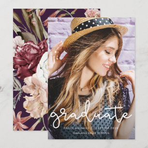 Joli Purple Floral Graduation Photo Faire-part