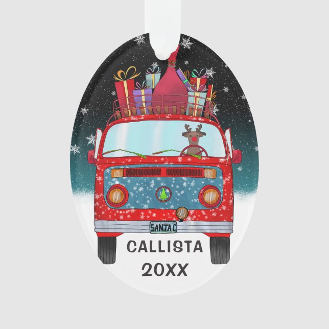 Joli Red Père Noël Van Reindeer Chien neige Noël (devant)