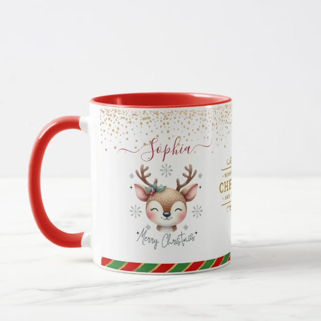 Joli Reindeer Noël Enfants Chocolat Chaud Mug (Gauche)