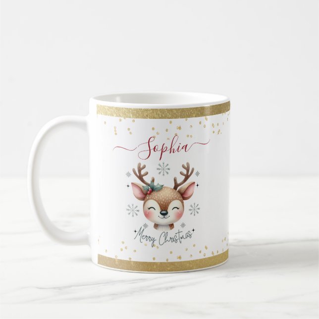 Joli Reindeer Noël Enfants Chocolat Chaud Mug (Gauche)