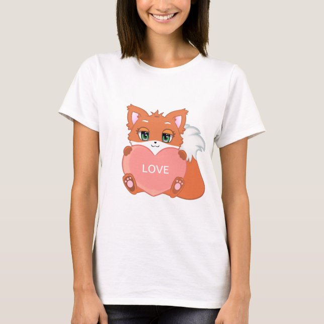 Joli Renard Bébé avec T-shirt Coeur (Devant)