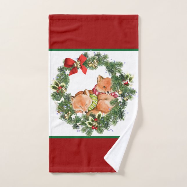Joli renard de Noël avec Wreath Red (Serviette à main)