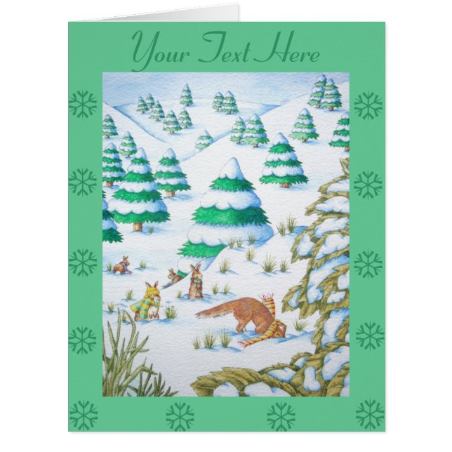 joli renard et lapin scène de neige de noël (Devant)