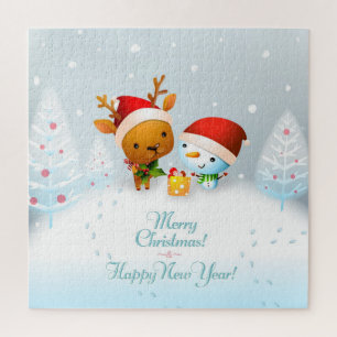 Joli renne de Noël et Snowman Jigsaw Puzzle