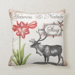 Joli renne de Noël, oiseau, coussin Amaryllis