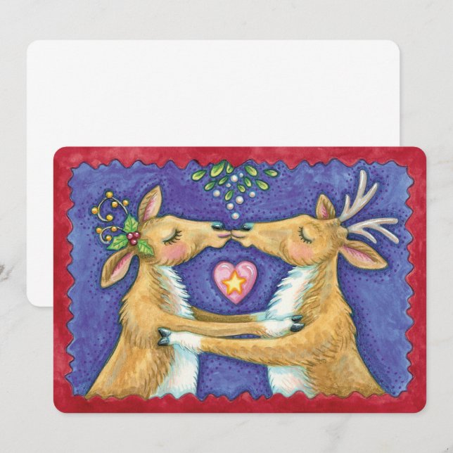 Joli renne de Noël Romantique Kiss Invitation (Devant / Derrière)