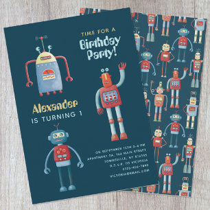 Joli Robot Kids 1er anniversaire Fête Invitation