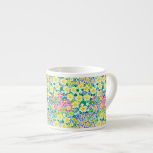 Joli rose, Bleu, Primroses Jaunes Espresso Mug