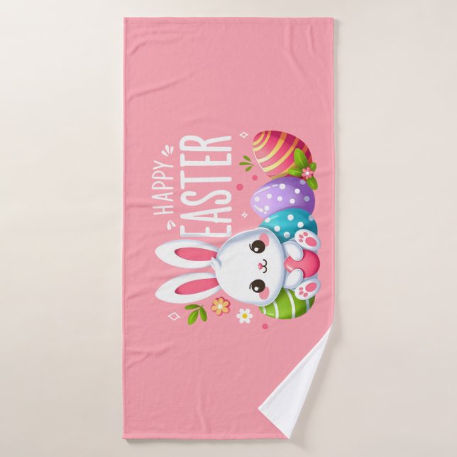 Joli, rose et heureux lapin de Pâques (Serviette de bain)